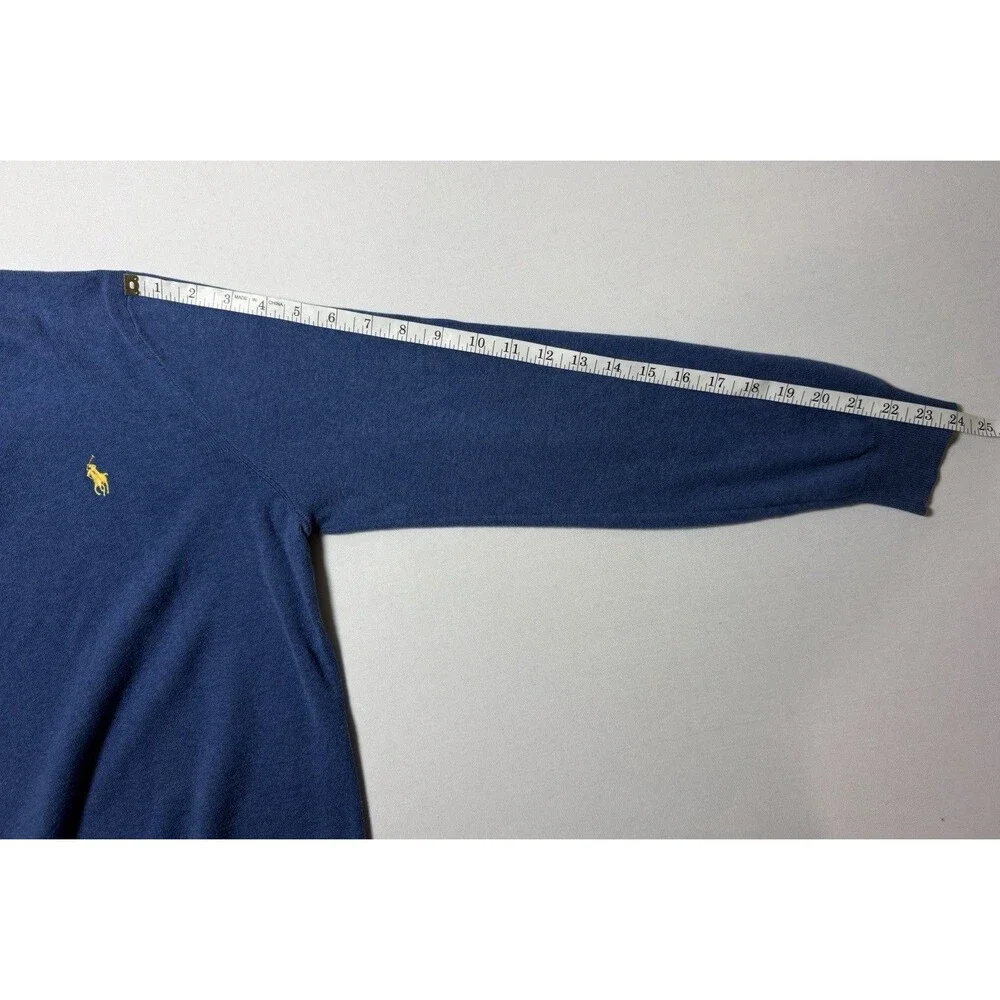 Polo Ralph Lauren Sweater Men's Blue 100% Pima Cotton V Neck Pullover Size M